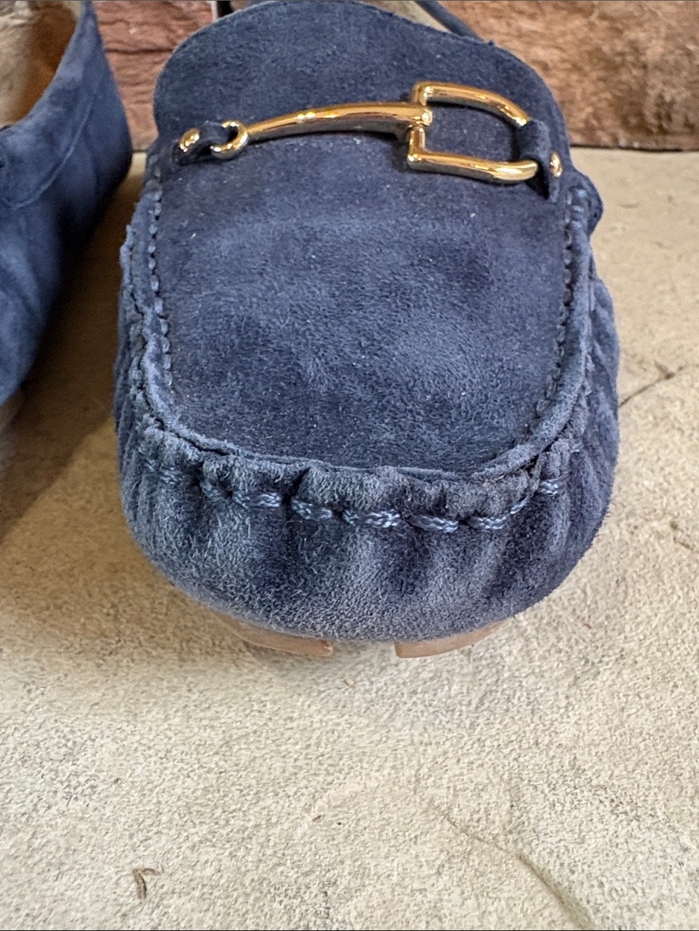 Lands End sz 9 blue suede driving later with gold horse bit detail - Picture 3 of 13